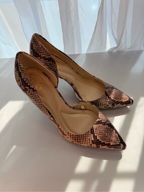Jessica Simpson Snakeskin D'Orsay Pointed Toe Pumps Heels Faux Python